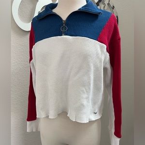 Hollister Waffle Knit Quarter Zip Colorblock Pullover Size XS
